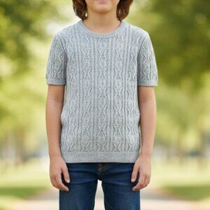 Noma Boys Sweater Size 8 Short Sleeves Textured Knit Light Blue Preppy Academia